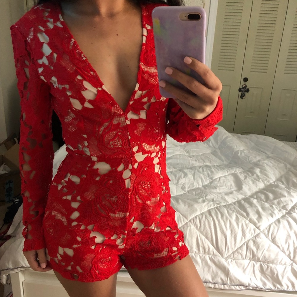 Red Lace Romper